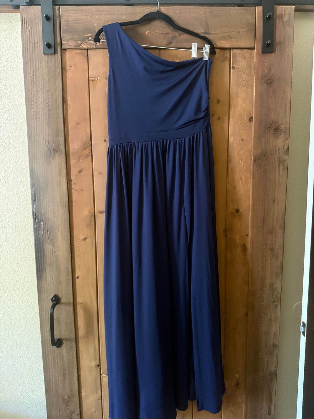 Elegant One-Shoulder Navy Evening Dress